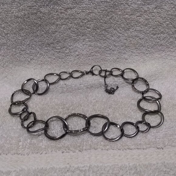 Fossil Rhinestone Filled Dark Chain Necklace Large Links Great Condition - Picture 1 of 9